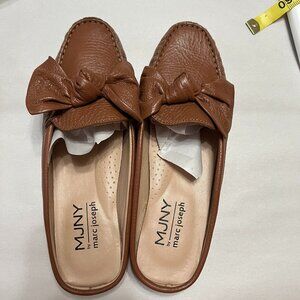 Marc Joseph Diane Leather Mules Flats Brown Bow Womens Size 7 Preppy Career‎